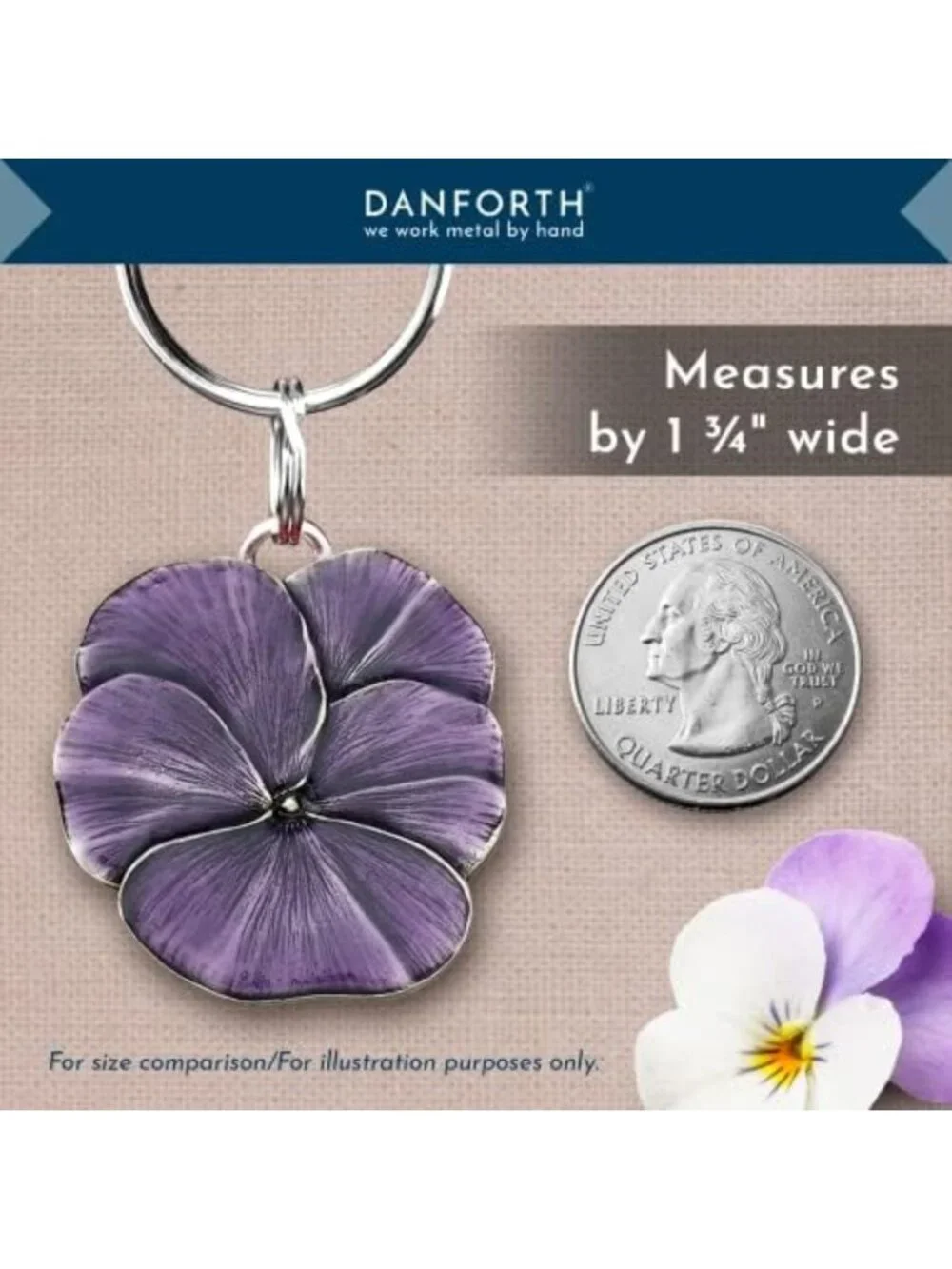 Handcrafted Pewter Purple Pansy Keychain | Unique Floral Keyring Gift